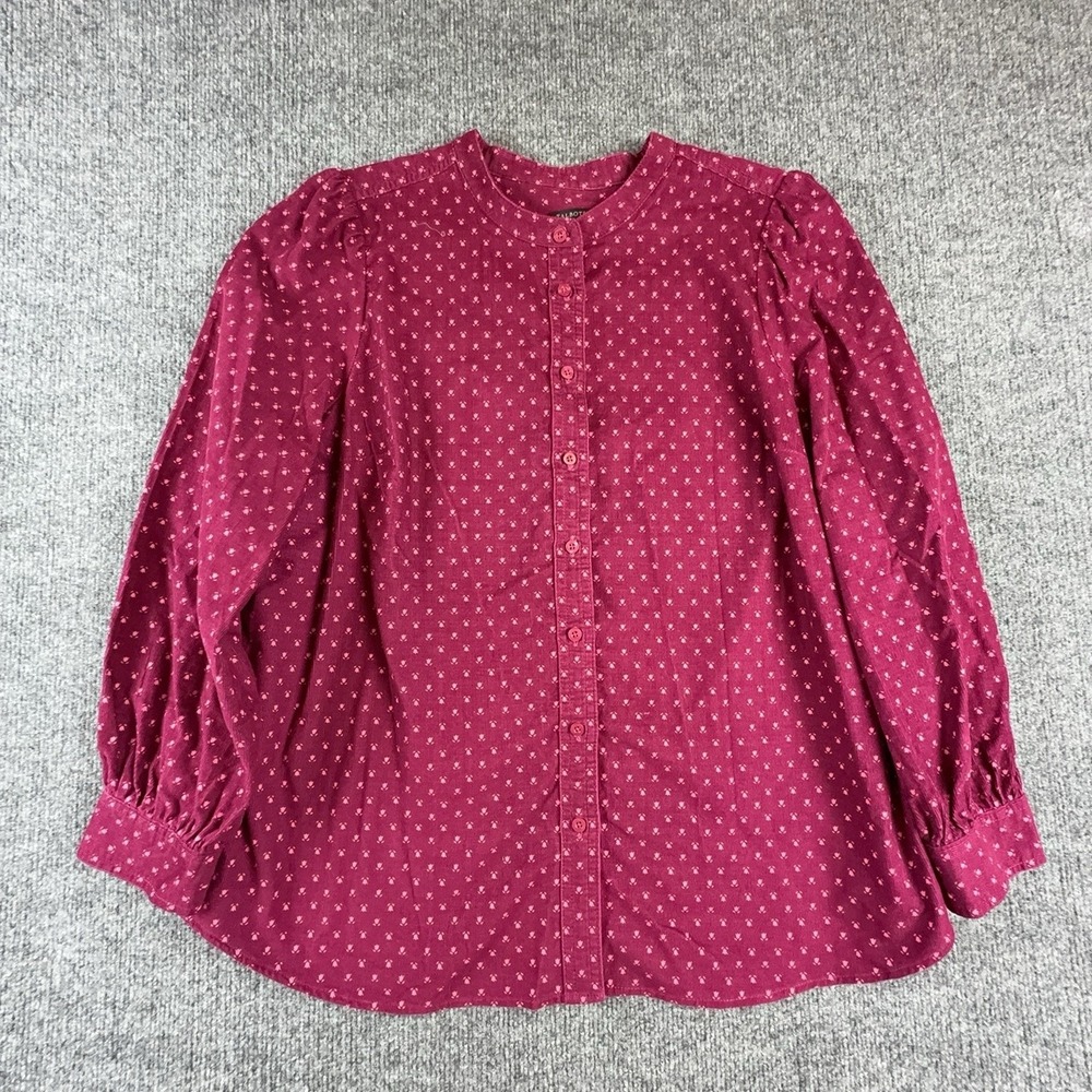 Talbots Shirt Womens Petite XL Pink Floral Corduroy Button Front Long Sleeve Top